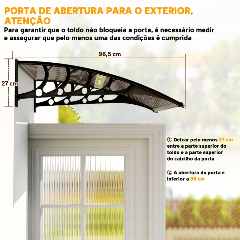 Outsunny Marquise para Portas e Janelas 103x96,5 cm Marquise com Proteção para Sol e Chuva com Painéis de Policarbonato Preto e Marrom