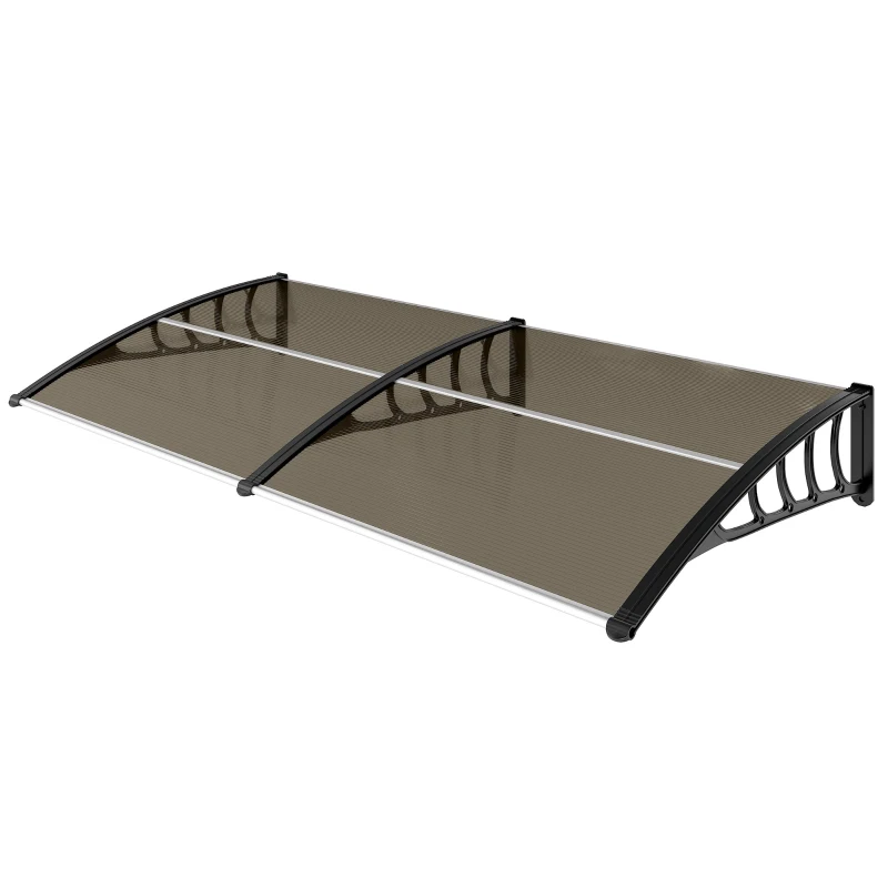 Outsunny Marquise de Proteção 200x96 cm Marquise Exterior para Portas e Janelas contra o Sol e Chuva com Suporte de PP Policarbonato Marrom
