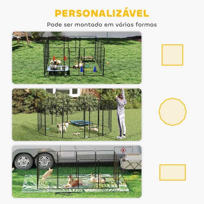 PawHut Parque para Cães com 12 Painéis Recinto para Animais de Estimação Modular com 2 Portas 80x120 cm Preto