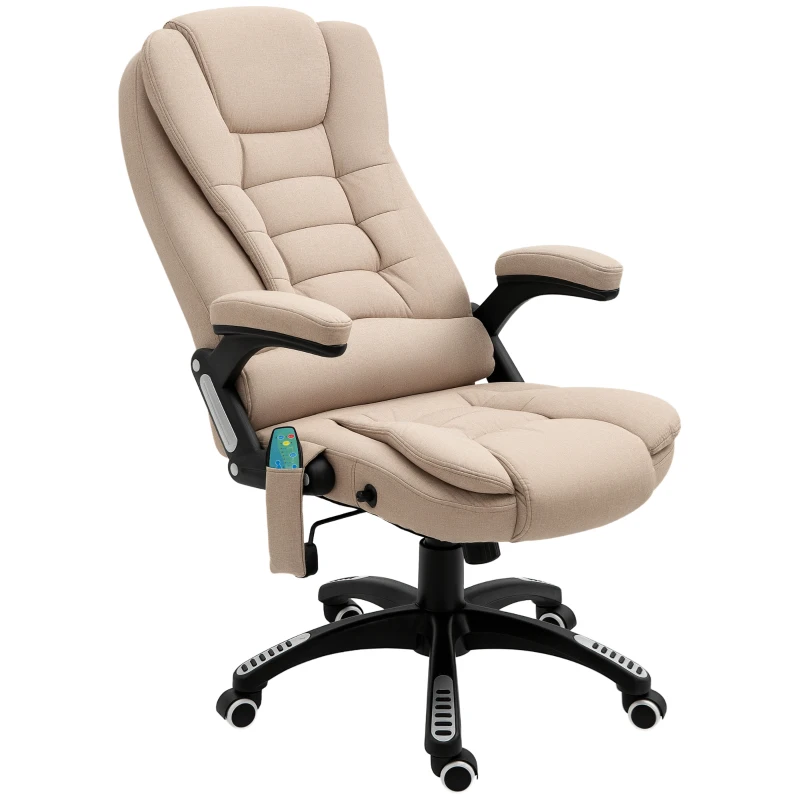 Vinsetto Cadeira de Escritório com 6 Pontos de Massagem Reclinável até 130° com Função de Aquecimento 68x72x110-120 cm Marrom Claro