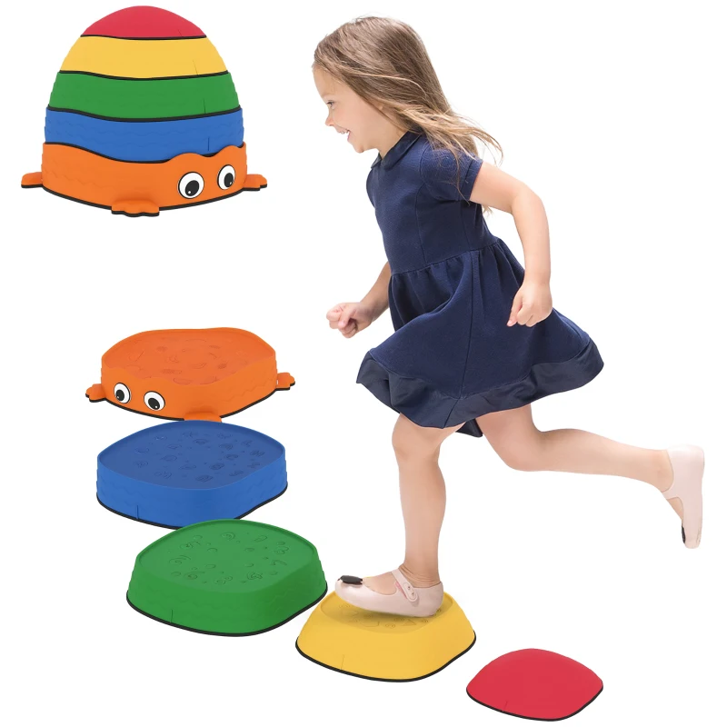 AIYAPLAY Ensemble de Pierres d'Équilibre pour Enfants Empilables de 5 Pièces Antidérapantes pour Intérieur et Extérieur Multicolore