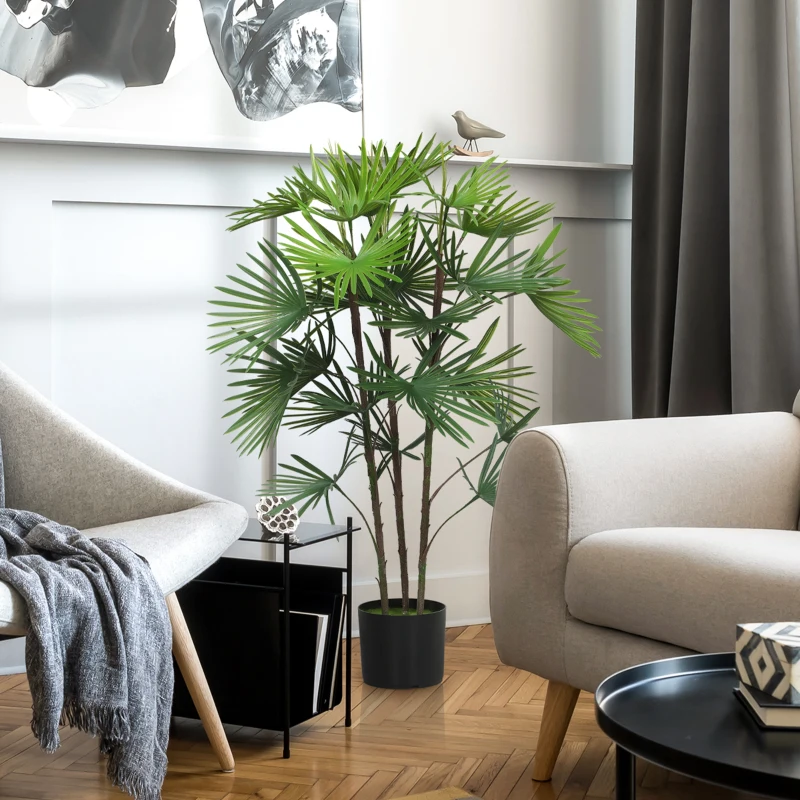 HOMCOM Künstliche Palme 90 cm mit 24 grünen Kunststoffblättern und Ø16,5x13,5 cm Topf