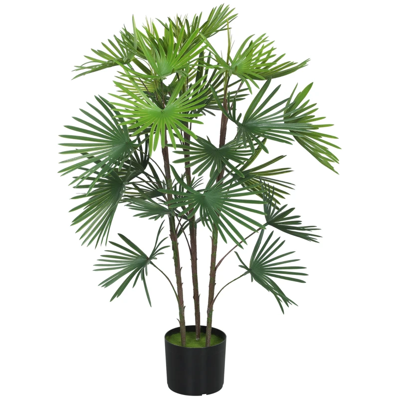 HOMCOM Künstliche Palme 90 cm mit 24 grünen Kunststoffblättern und Ø16,5x13,5 cm Topf