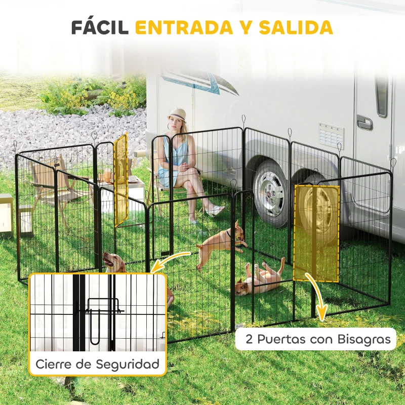 PawHut Parque para Perros de 12 Paneles con 2 Puertas Corralito para Perros para Exterior Interior de Acero 80x120 cm Negro