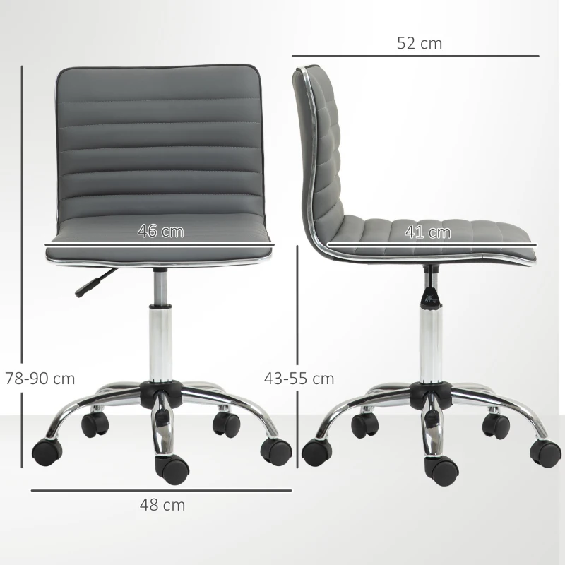 HOMCOM Sedia da Ufficio Ergonomica in Pelle PU con Altezza Regolabile, Seduta Girevole e Ruote, Grigio Scuro