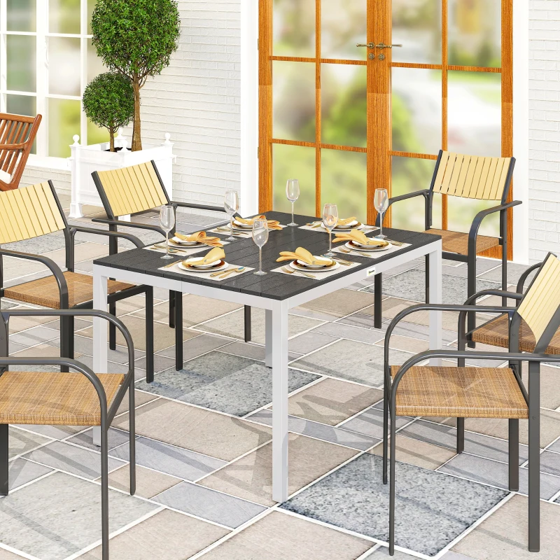Outsunny Mesa de Comedor de Jardín para 4-6 Personas con Superficie de Listones Estructura de Aluminio y Acero 120x90x72 cm Negro