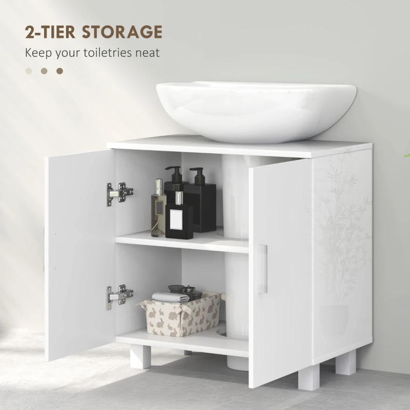 HOMCOM Bathroom Under Sink Cabinet for Basin without or with Pedestal - High Gloss White
