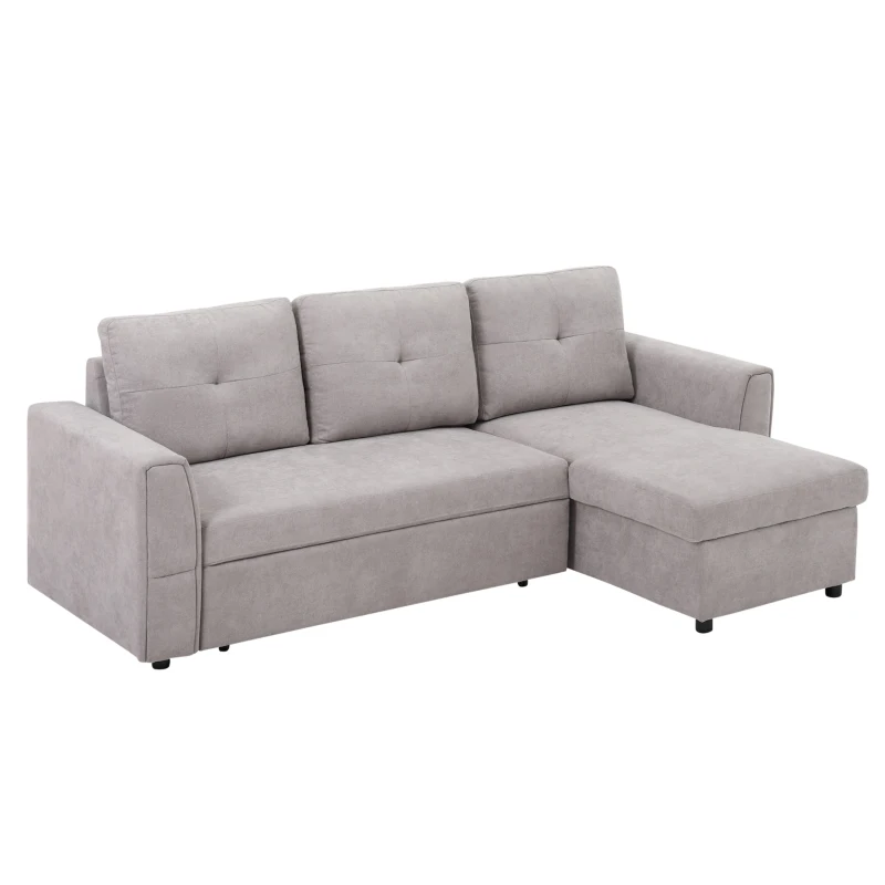 HOMCOM Canapé-lit 3 places avec fonction lit, Canapé-lit avec chaise longue, Canapé rembourré, Gris