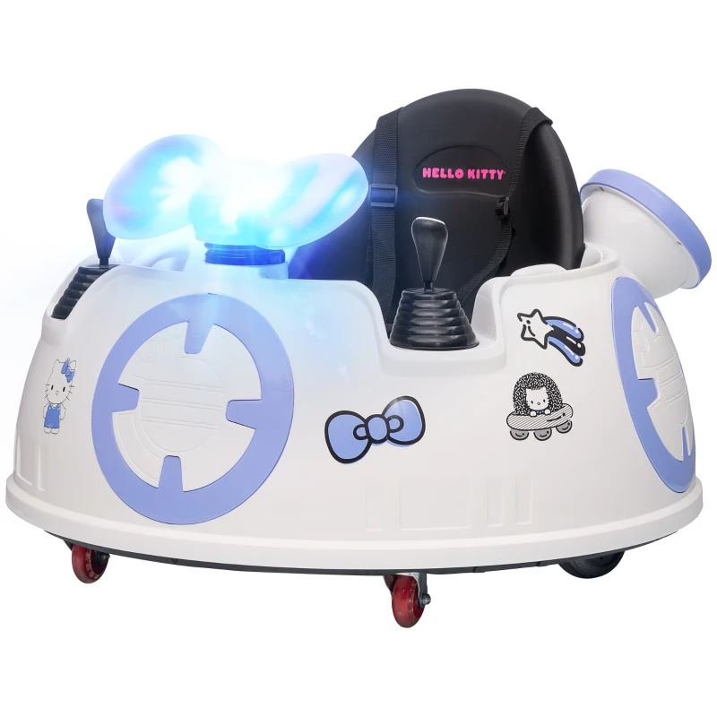 AIYAPLAY Hello Kitty Kids Ride on Bumper Car with Remote Control, Two Joysticks, Music, Lights, Safety Belt, White