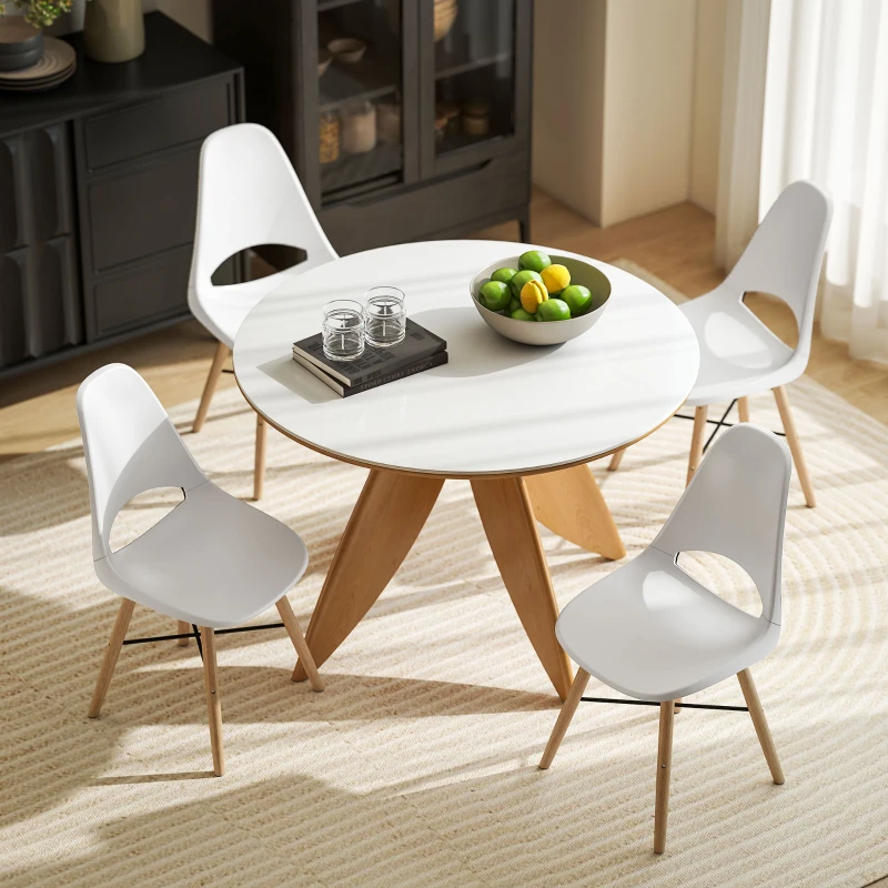 HOMCOM Conjunto de 2 Cadeiras de Jantar de Plástico Cadeiras de Cozinha Modernas com Encosto Curvado  47x49x84 cm Branco