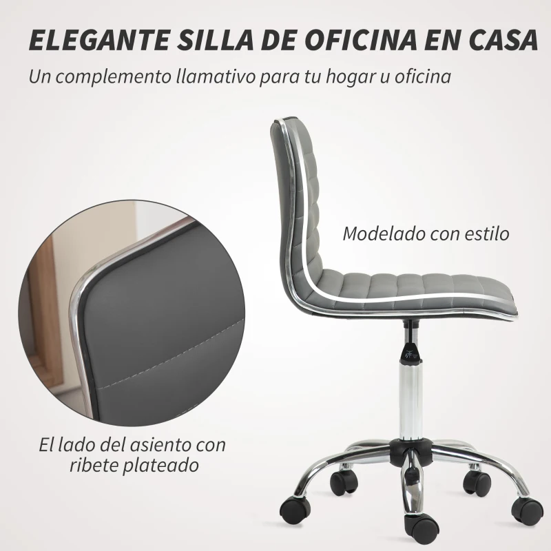 HOMCOM Silla de Escritorio sin Brazos Giratoria con Altura Ajustable Silla para Estudio Tapizada en PU Carga 120 kg Gris Oscuro
