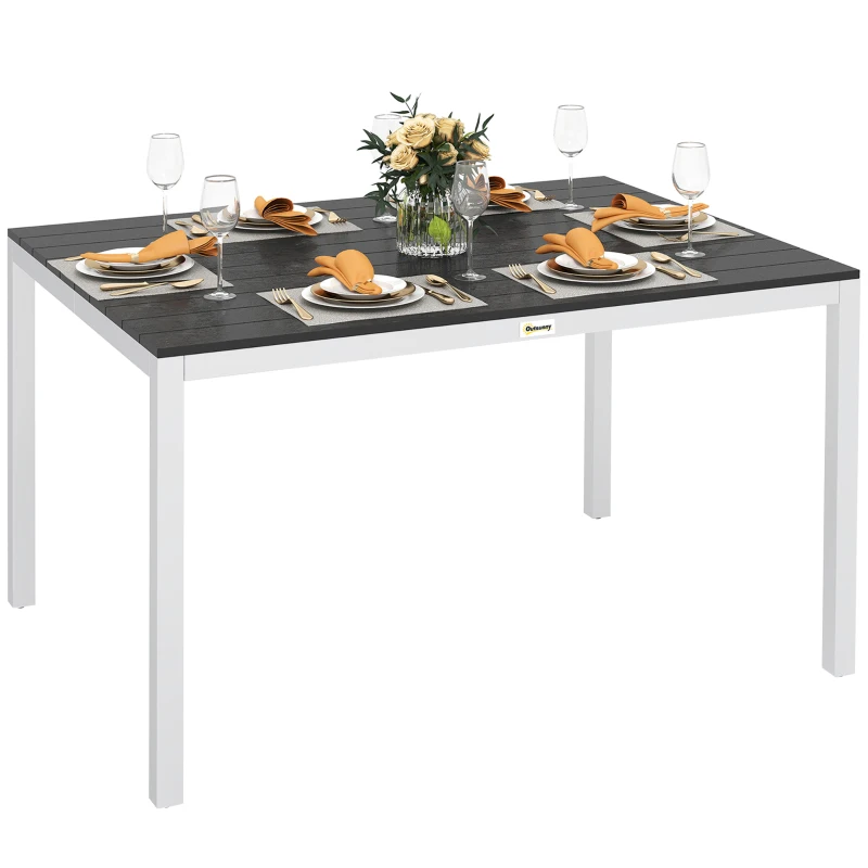 Outsunny Mesa de Comedor de Jardín para 4-6 Personas con Superficie de Listones Estructura de Aluminio y Acero 120x90x72 cm Negro
