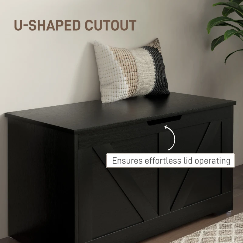 HOMCOM 100L Home Storage Box, with Safety Hinges - Black Wood-Effect