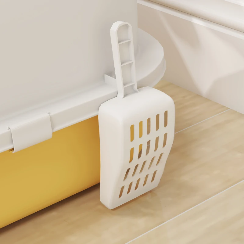 PawHut Caixa de Areia para Gatos Fechada com Tampa e Bandeja Amovíveis Filtro de Carvão e Pá 40,5x52x39 cm Branco e Amarelo