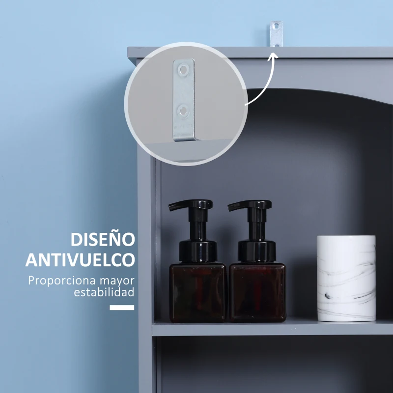 HOMCOM Armario Alto de Baño Estrecho con 1 Cajón y 3 Estantes Abiertos Estilo Moderno 34x24x170 cm Gris