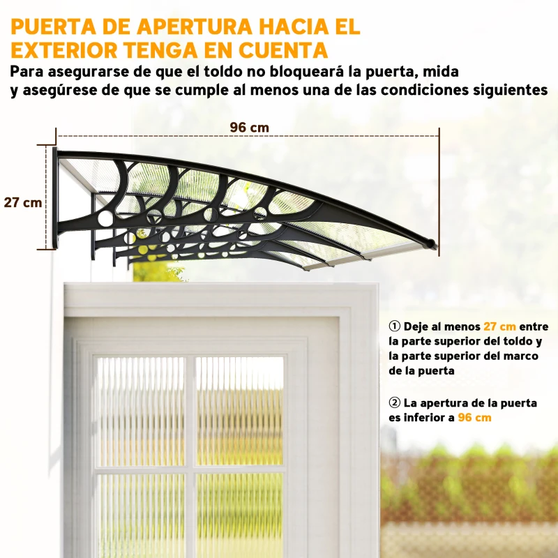 Outsunny Marquesina Exterior para Puertas y Ventanas 303x96 cm Tejadillo de Protección Policarbonato Transparente