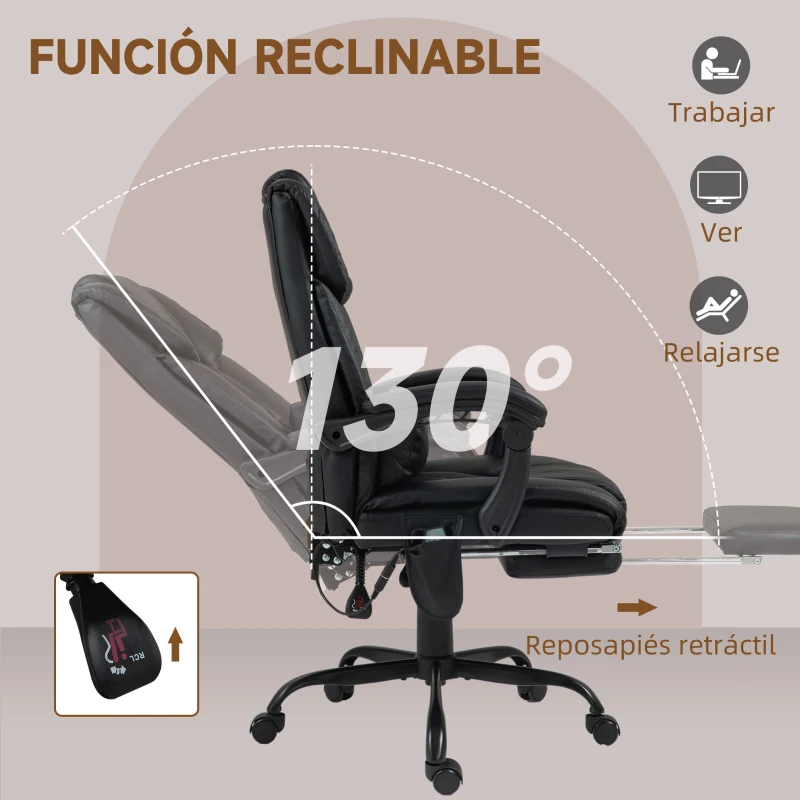 Vinsetto Silla de Oficina con Masaje de 6 Puntos Respaldo Alto Reclinable Altura Ajustable Reposapiés y Mando a Distancia Negro