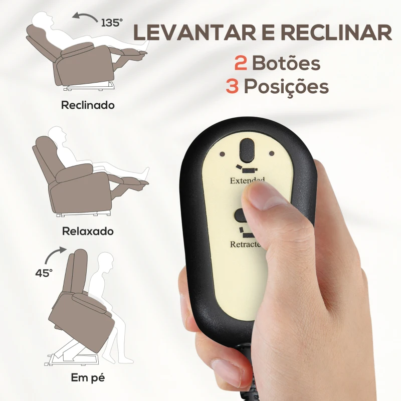 HOMCOM Poltrona Relax Reclinável Elétrica Poltrona Elevatória com Encosto Alto Capitonê Controlo Remoto 85x91x103 cm Marrom Claro