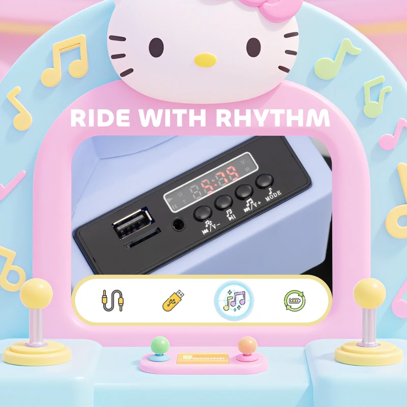 AIYAPLAY Hello Kitty Kids Ride on Bumper Car with Remote Control, Two Joysticks, Music, Lights, Safety Belt, White