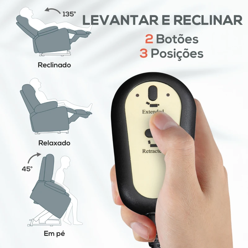 HOMCOM Poltrona Relax Reclinável Elétrica Poltrona Elevatória com Encosto Alto Capitonê Controlo Remoto 85x91x103 cm Cinza