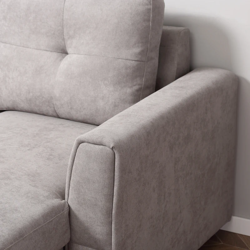HOMCOM 3-Sitzer-Sofa mit Bettfunktion, Schlafsofa mit Chaiselongue, Polstersofa, Grau(m-9)