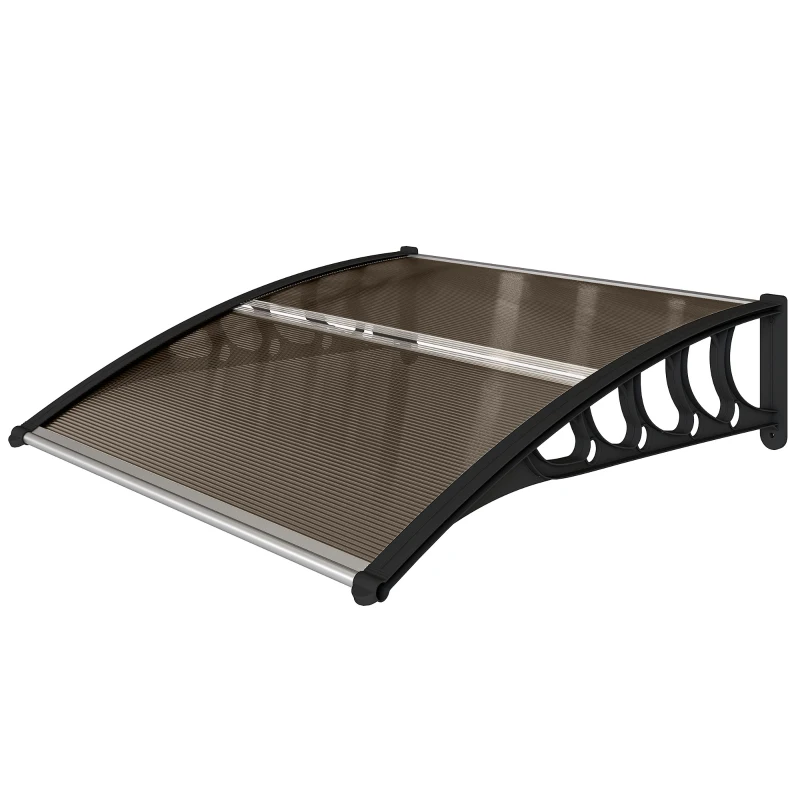 Outsunny Marquesina Exterior para Puertas y Ventanas 103x96,5x27 cm Tejadillo de Protección contra Sol y Lluvia con Soporte Aleación de Aluminio Policarbonato Marrón Translúcido