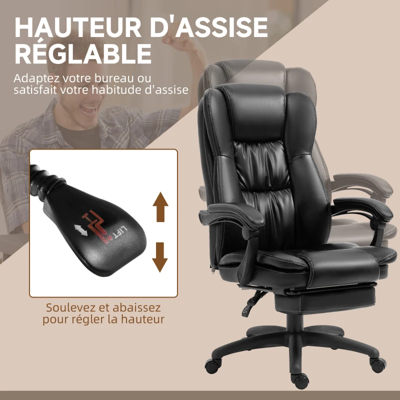 Vinsetto Fauteuil de bureau massant, chaise de bureau avec hauteur réglable, dossier inclinable et télécommande filaire, noir
