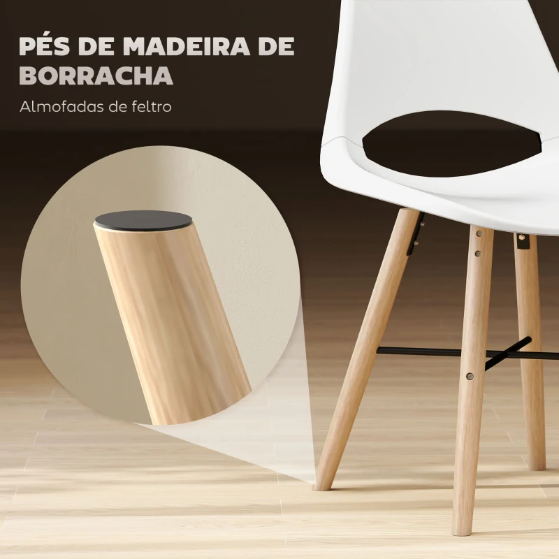 HOMCOM Conjunto de 2 Cadeiras de Jantar de Plástico Cadeiras de Cozinha Modernas com Encosto Curvado  47x49x84 cm Branco