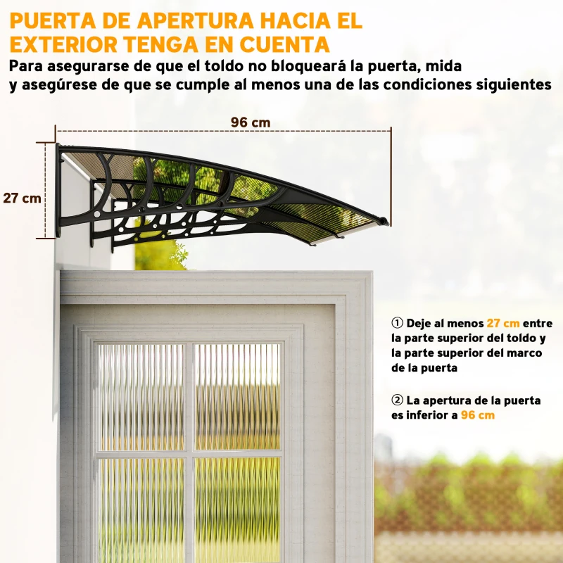 Outsunny Marquesinas Exterior para Puertas y Ventanas 200x96 cm con Soporte de Aleación de Aluminio PP Policarbonato Marrón