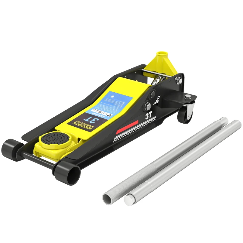 HOMCOM Macaco Hidráulico para Carro Altura de Elevação 7,5-50,5 cm com Bomba de Pistão Duplo para Reparação e Troca de Pneus Amarelo