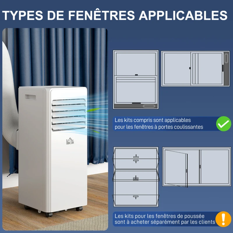 HOMCOM Climatiseur mobile 9000 BTU/H 4 en 1 refroidissement, ventilateur, déshumidificateur minuterie 24H télécommande, blanc