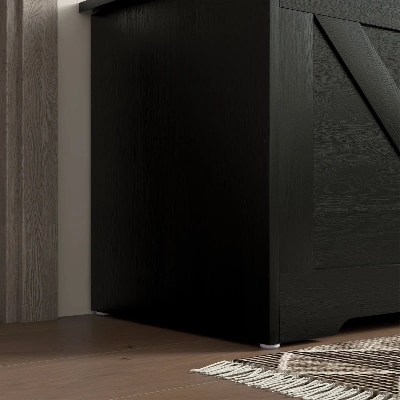 HOMCOM 100L Home Storage Box, with Safety Hinges - Black Wood-Effect