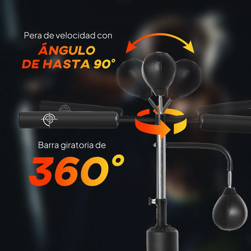 HOMCOM Saco de Boxeo de Pie 4 en 1 Ajustable en Altura con 2 Bolas Barra y Base Rellenable Agua o Arena 88x50x160-230 cm Negro