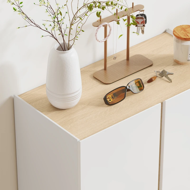 HOMCOM Mobile Portascarpe con Funzione Soft-Close, disegno a sei livelli senza maniglia, 18 paia di scarpe, per ingresso, corridoio, legno, Bianco
