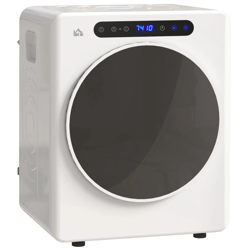 HOMCOM Máquina de Secar 4 KG 1000W Função Antirrugas Função Esterilizar Temporizador Ecrã LED Tátil Tambor Aço Inoxidável 49x43x61 cm Branco
