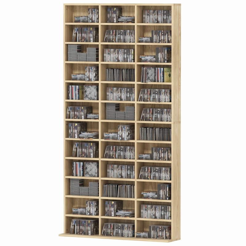 HOMCOM CD- und DVD-Aufbewahrung, Bcherregal Regal 1116 CD/528 DVD, 36  Fcher und verstellbare Regale, Eiche | Aosom.de