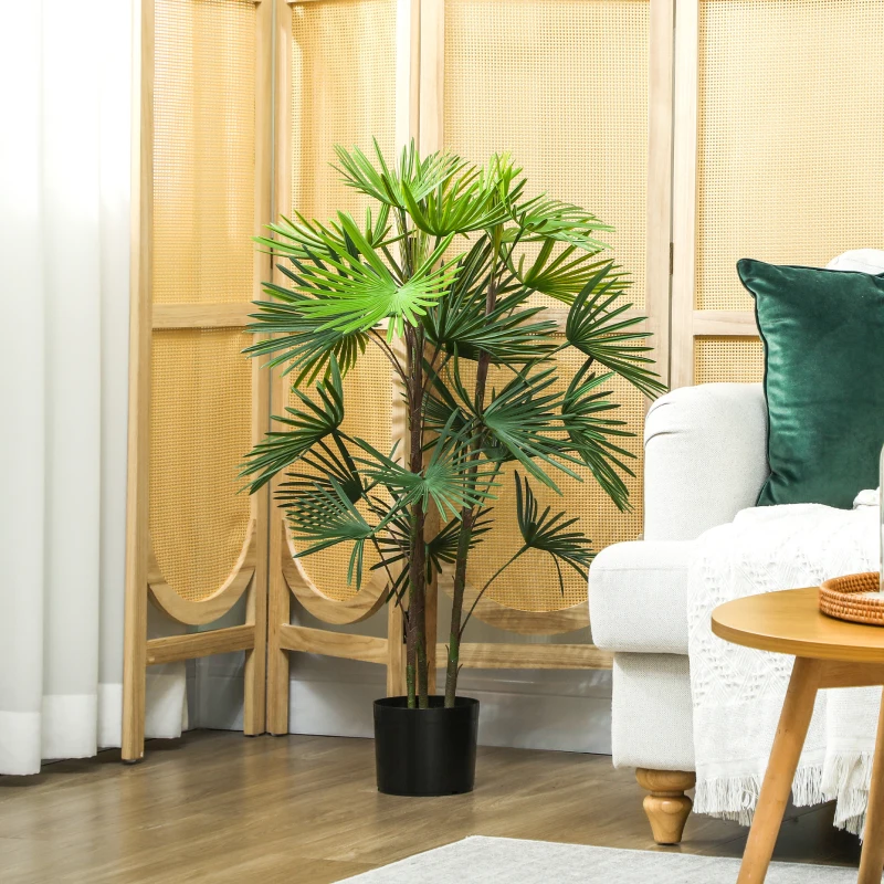 HOMCOM Künstliche Palme 90 cm mit 24 grünen Kunststoffblättern und Ø16,5x13,5 cm Topf