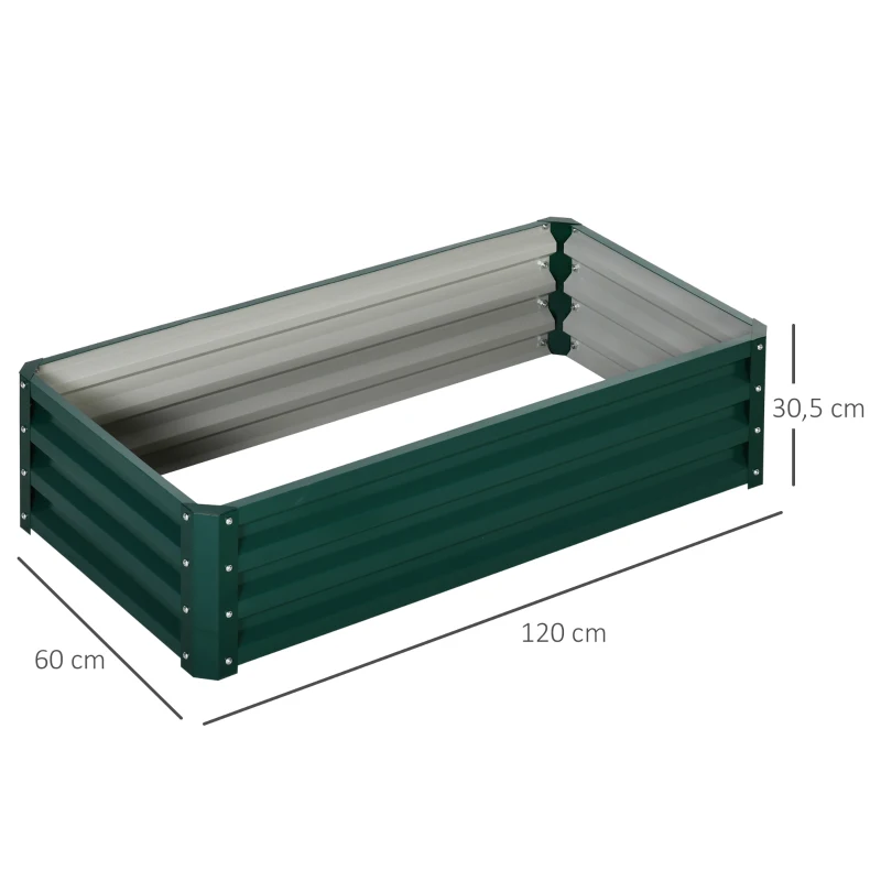 Outsunny Jardinera Elevada Rectangular de Acero Galvanizado para Cultivar Plantas Flores Hierba 120x60x30,5 cm Verde