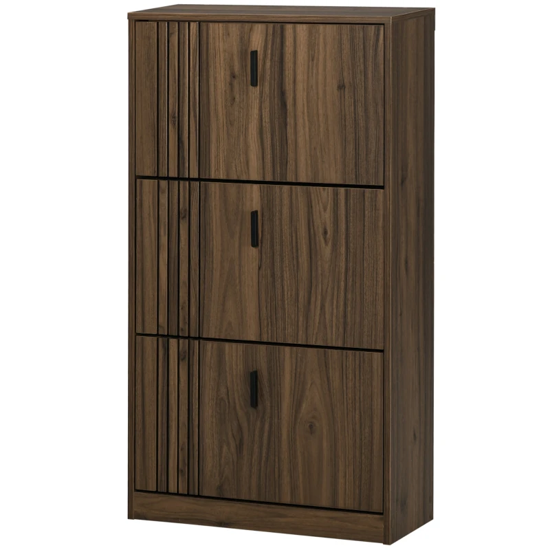HOMCOM Dulap pentru Pantofi, Organizator de Pantofi cu 3 Sertare si Rafturi Reglabile pentru 18 Perechi, 63x24x117 cm, Nuc