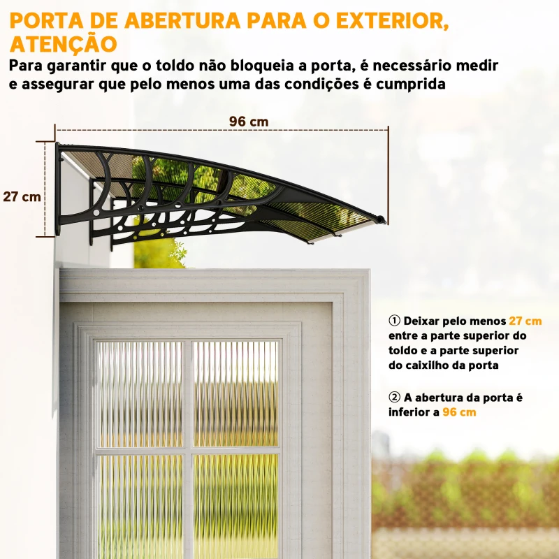 Outsunny Marquise de Proteção 200x96 cm Marquise Exterior para Portas e Janelas contra o Sol e Chuva com Suporte de PP Policarbonato Marrom
