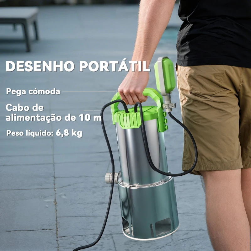 Outsunny Bomba Submersível de Águas Residuais 1100W com Capacidade de 18000 l/h e Interruptor de Flutuador 16x15x40 cm Prata