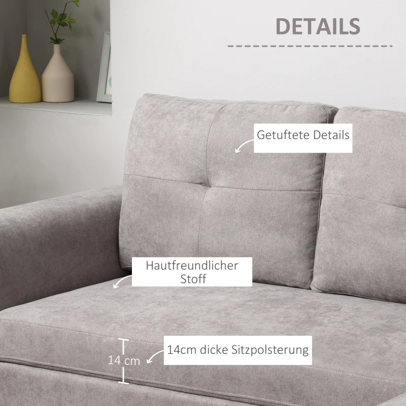 HOMCOM 3-Sitzer-Sofa mit Bettfunktion, Schlafsofa mit Chaiselongue, Polstersofa, Grau(m-6)