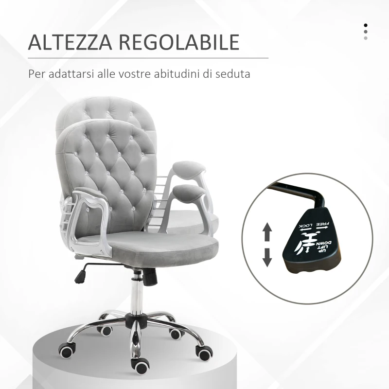 HOMCOM Sedia da Ufficio in Stile contemporaneo con Altezza Regolabile e Ruote Girevoli, 60x61x95105 cm, Grigia