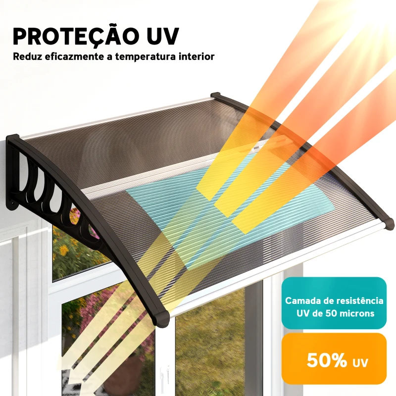 Outsunny Marquise para Portas e Janelas 103x96,5 cm Marquise com Proteção para Sol e Chuva com Painéis de Policarbonato Preto e Marrom