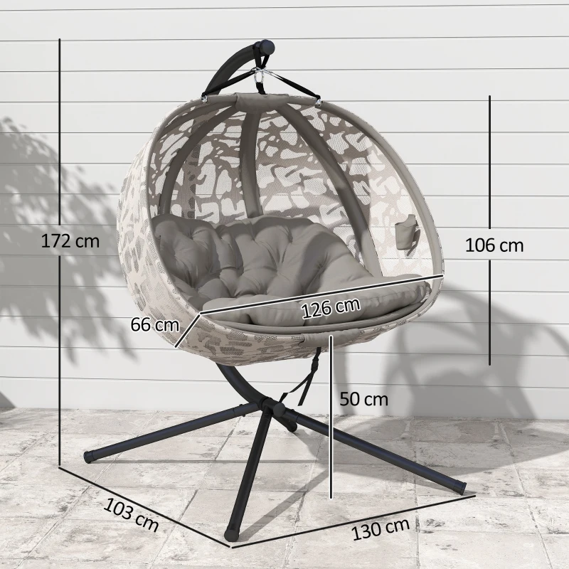 Outsunny Hängesessel, für 2 Personen, klappbarer Sitzkorb, großes Sitzkissen, Sand, 130 x 103 x 172 cm