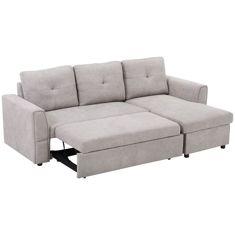 HOMCOM 3-Sitzer-Sofa mit Bettfunktion, Schlafsofa mit Chaiselongue, Polstersofa, Grau(m-10)