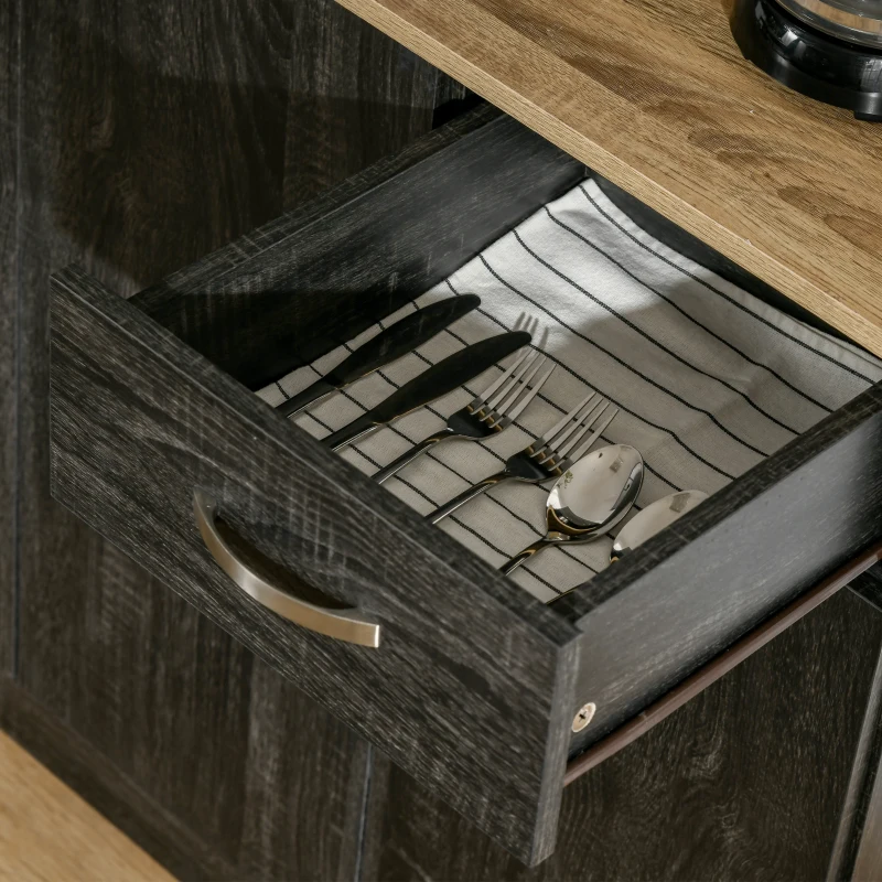 HOMCOM Armário de Cozinha Aparador de Sala de Jantar com 1 Gaveta 6 Portas e Prateleiras Ajustáveis Estilo Moderno 101x39x180 cm Preto e Madeira