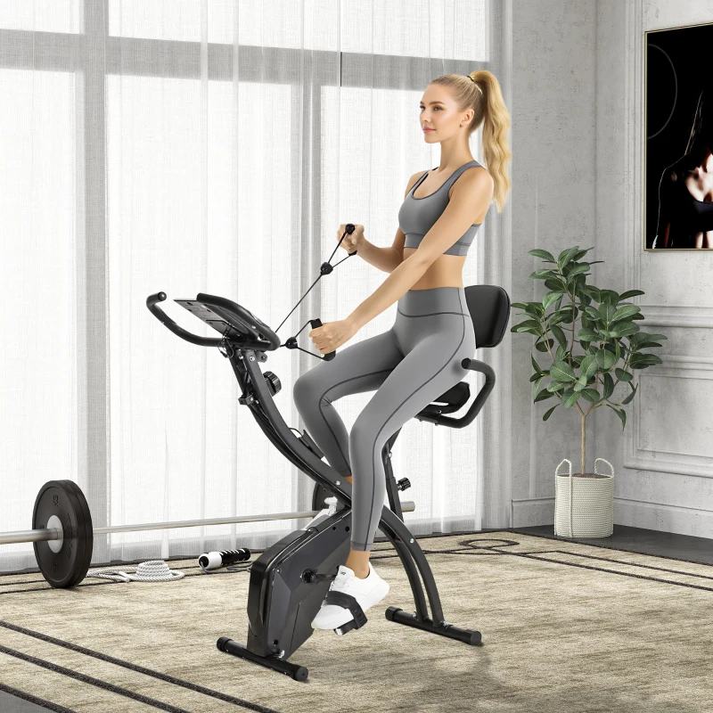 HOMCOM Bicicleta Estática Plegable Regulable en Altura Resistencia Magnética Ajustable Bici Estática con Pantalla LCD y Asiento con Respaldo Sensor de Pulso Carga 120 kg para Casa 105x48x118 cm Negro