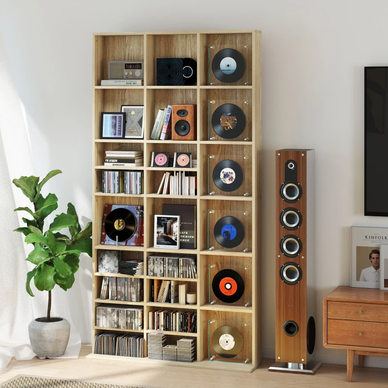 HOMCOM Organizzatore per CD e DVD, biblioteca scaffale archiviazione 1116 CD/528 DVD, 36 scomparti e ripiani regolabili, rovere