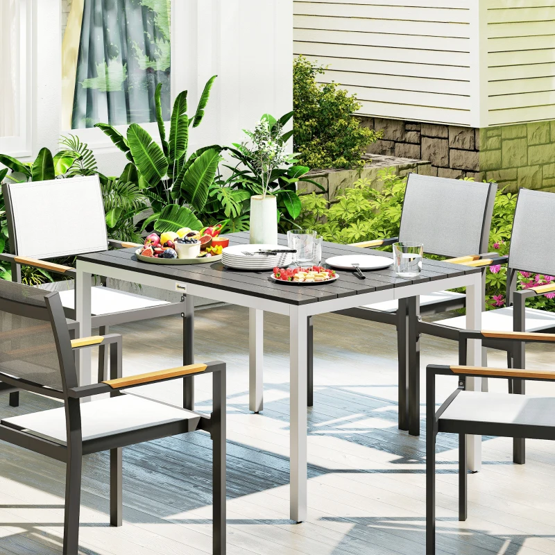 Outsunny Mesa de Comedor de Jardín para 4-6 Personas con Superficie de Listones Estructura de Aluminio y Acero 120x90x72 cm Negro